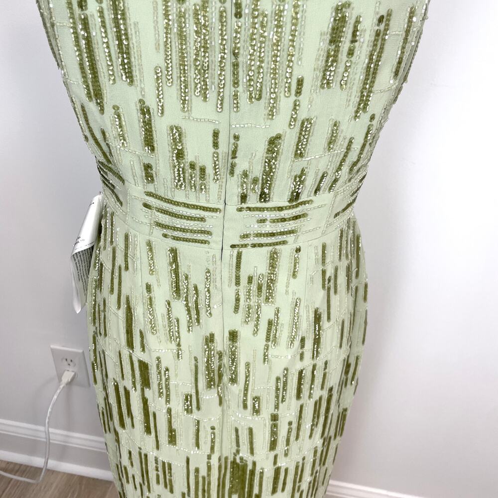 Mac Duggal Abstract Beaded Sleeveless Midi Dress In Sage Green 70264 Size 6 New - Picture 9 of 13